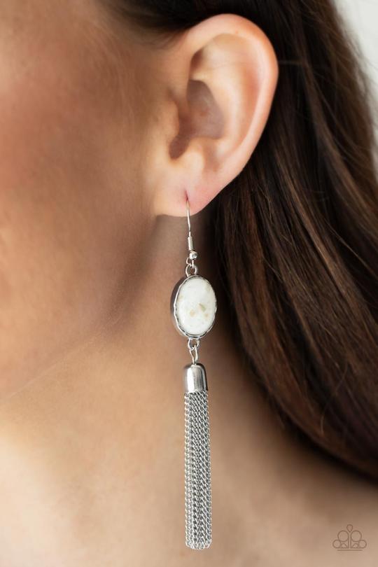 Oceanic Opalescence - White Bead & Flecks of Shells Paparazzi Earrings