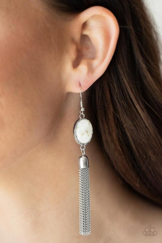 Oceanic Opalescence - White Bead & Flecks of Shells Paparazzi Earrings