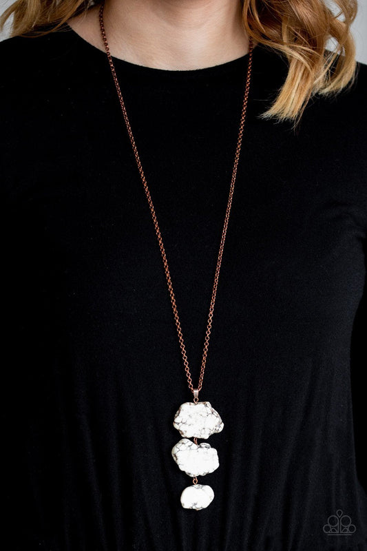 On The ROAM Again - Copper Chain/White Stone Pendant Paparazzi Necklace & matching earrings