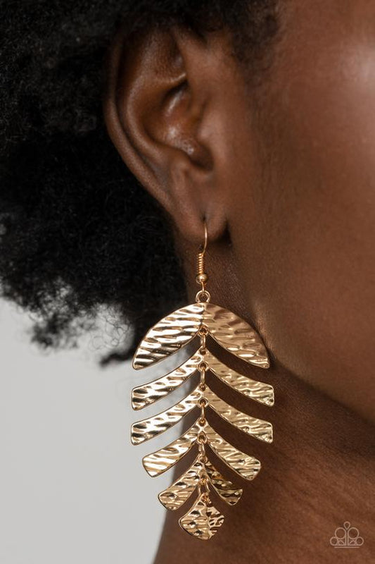 Palm Lagoon - Gold Palm Leaf Paparazzi Earrings