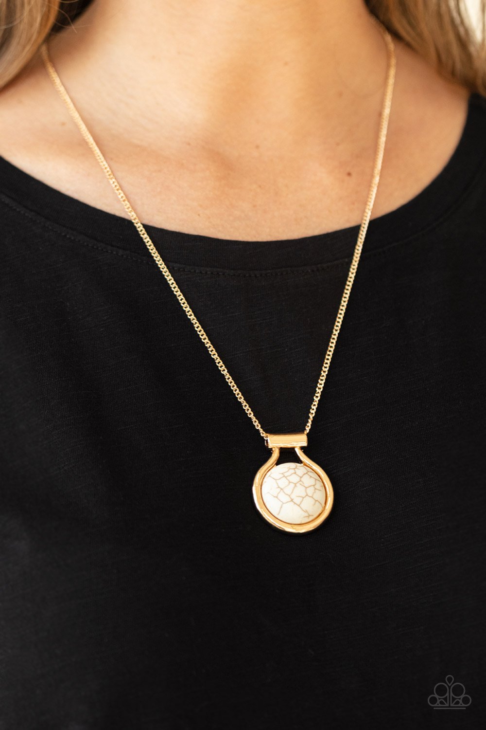 Patagonian Paradise - Gold/White Stone Pendant Paparazzi Necklace & matching earrings