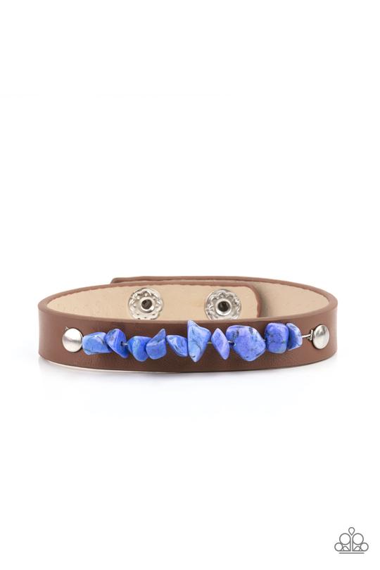Pebble Paradise - Blue Pebble & Brown Leather Paparazzi Snap Bracelet