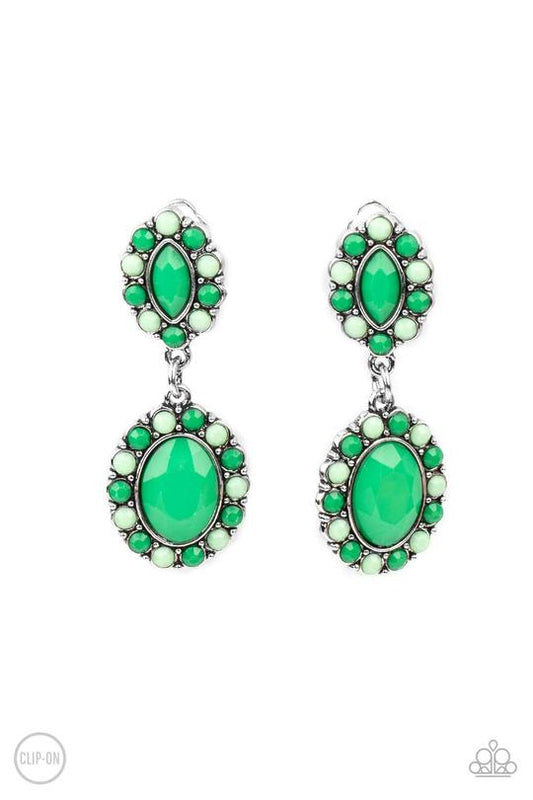 Positively Pampered - Green Mint and Ash Beaded Paparazzi CLIP-ON Earrings