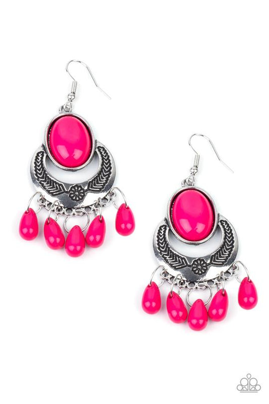 Prairie Flirt - Pink Raspberry Sorbet Beaded Paparazzi Earrings