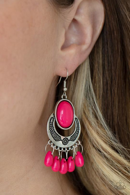 Prairie Flirt - Pink Raspberry Sorbet Beaded Paparazzi Earrings