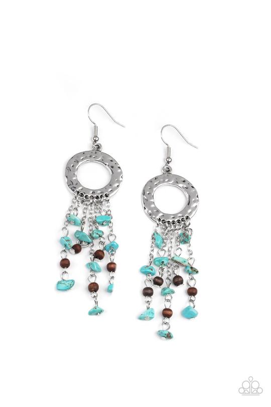 Primal Prestige - Blue/Turquoise Pebbles & Dainty Wooden Beaded Paparazzi Tassel Earrings