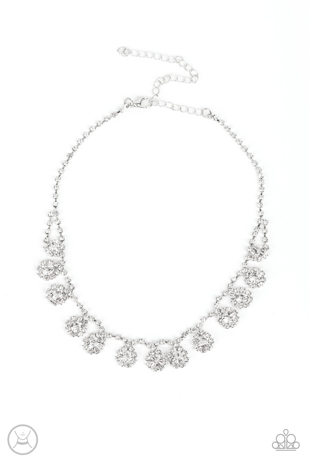 Princess Prominence - White Rhinestone Fringe Paparazzi Choker Necklace & matching earrings