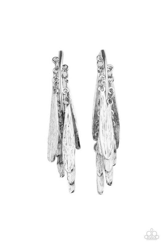 Pursuing The Plumes - Silver Petal-Like Plume Cluster Paparazzi Earrings