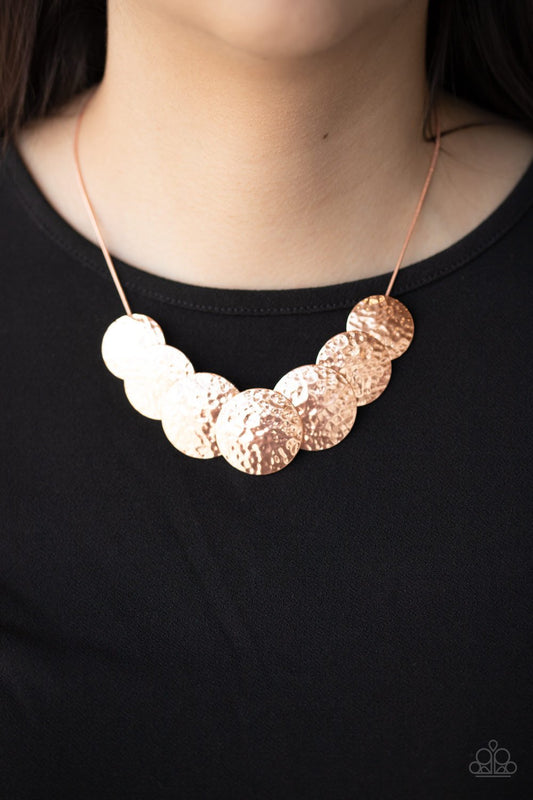 Radial Waves - Copper Hammered Discs/Snake Chain Paparazzi Necklace & matching earrings