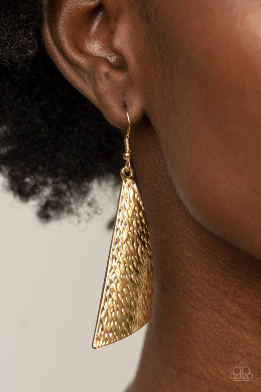 Ready The Troops - Gold Asymmetrical Paparazzi Earrings
