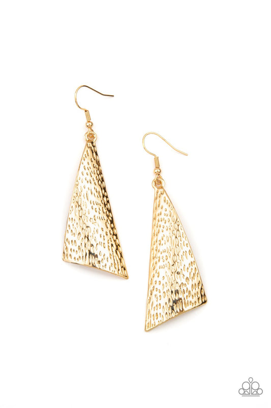 Ready The Troops - Gold Asymmetrical Paparazzi Earrings