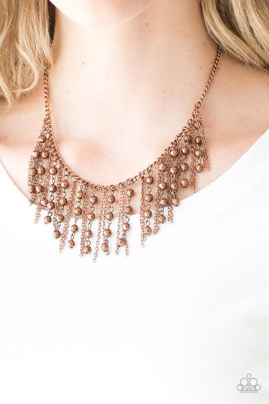 Rebel Remix - Copper Beaded Fringe Paparazzi Necklace & matching earrings