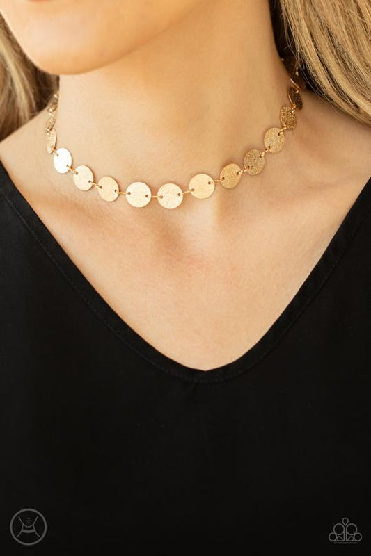 Reflection Detection - Gold Disc Paparazzi Choker Necklace & matching earrings