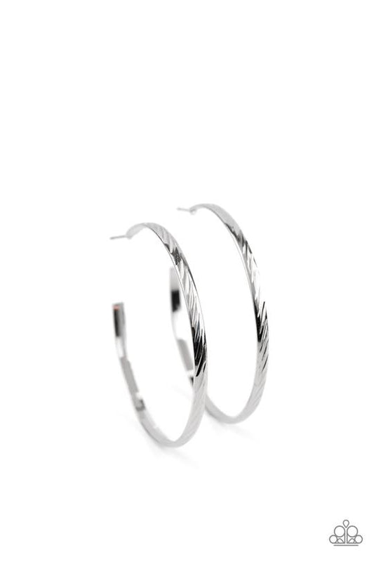 Reporting for Duty - Silver Etched Paparazzi Hoop Earrings