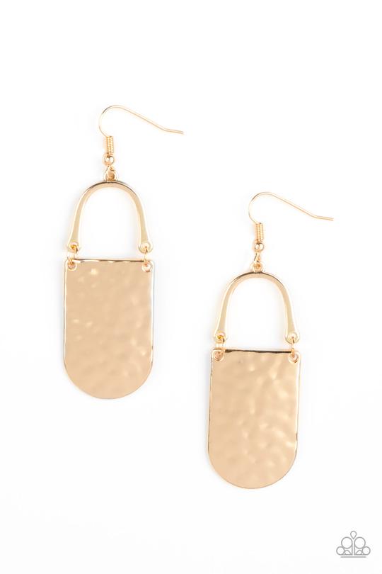 Resort Relic - Gold Hammered Abstract Lure Paparazzi earrings