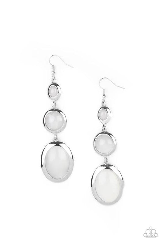 Retro Reality - White Cloudy Beaded Paparazzi Earrings