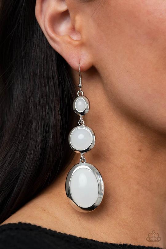 Retro Reality - White Cloudy Beaded Paparazzi Earrings