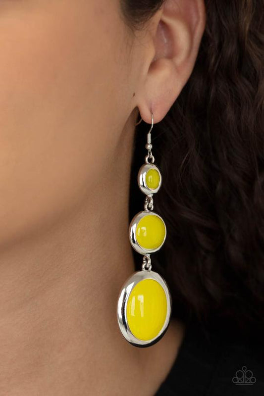 Retro Reality - Yellow Mismatched Glassy Beaded Paparazzi Earrings