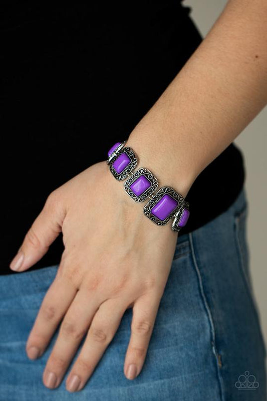 Retro Rodeo - Purple Square Beaded Paparazzi Adjustable Bracelet