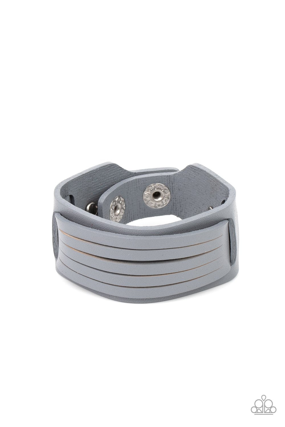Ride In Style - Silver/Gray Leather Paparazzi Snap Bracelet