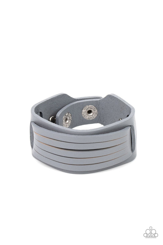 Ride In Style - Silver/Gray Leather Paparazzi Snap Bracelet