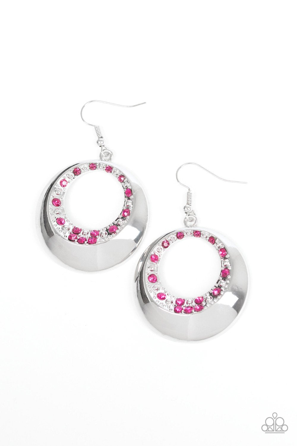 Ringed in Refinement - Pink Rhinestone & Silver Studded Paparazzi Earrings