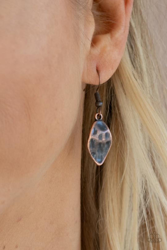 Rustic Smolder - Copper Asymmetrical Paparazzi Necklace & matching earrings