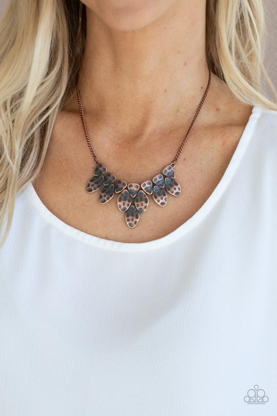 Rustic Smolder - Copper Asymmetrical Paparazzi Necklace & matching earrings