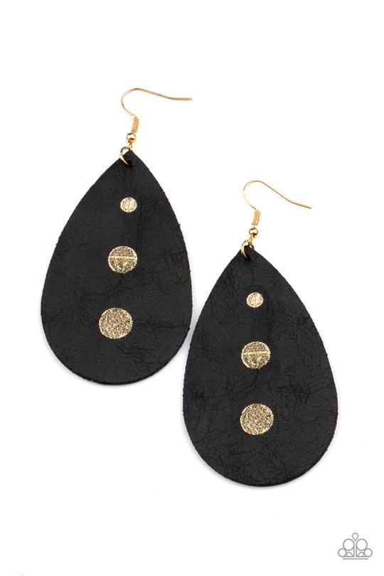 Rustic Torrent - Black Leather/Gold Accent Paparazzi Earrings