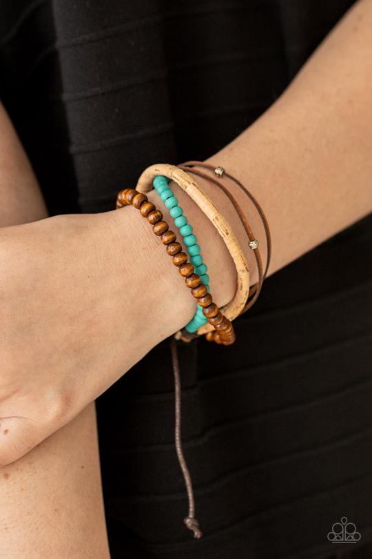 STACK To Basics - Blue/Turquoise Wooden Beaded Paparazzi Urban Bracelet