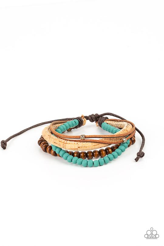 STACK To Basics - Blue/Turquoise Wooden Beaded Paparazzi Urban Bracelet