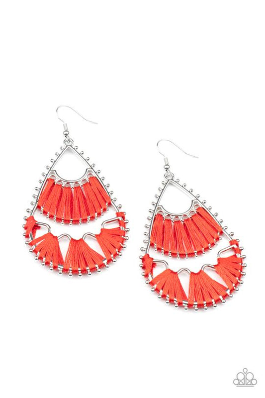 Samba Scene - Red Threaded Abstract Fitting Paparazzi Earrings