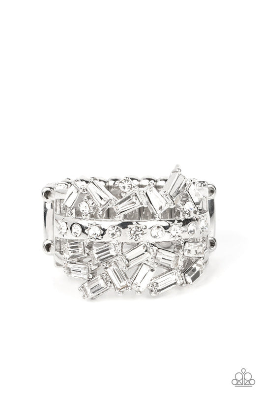 Scattered Sensation - White Rhinestone Haphazard Explosion Paparazzi Ring