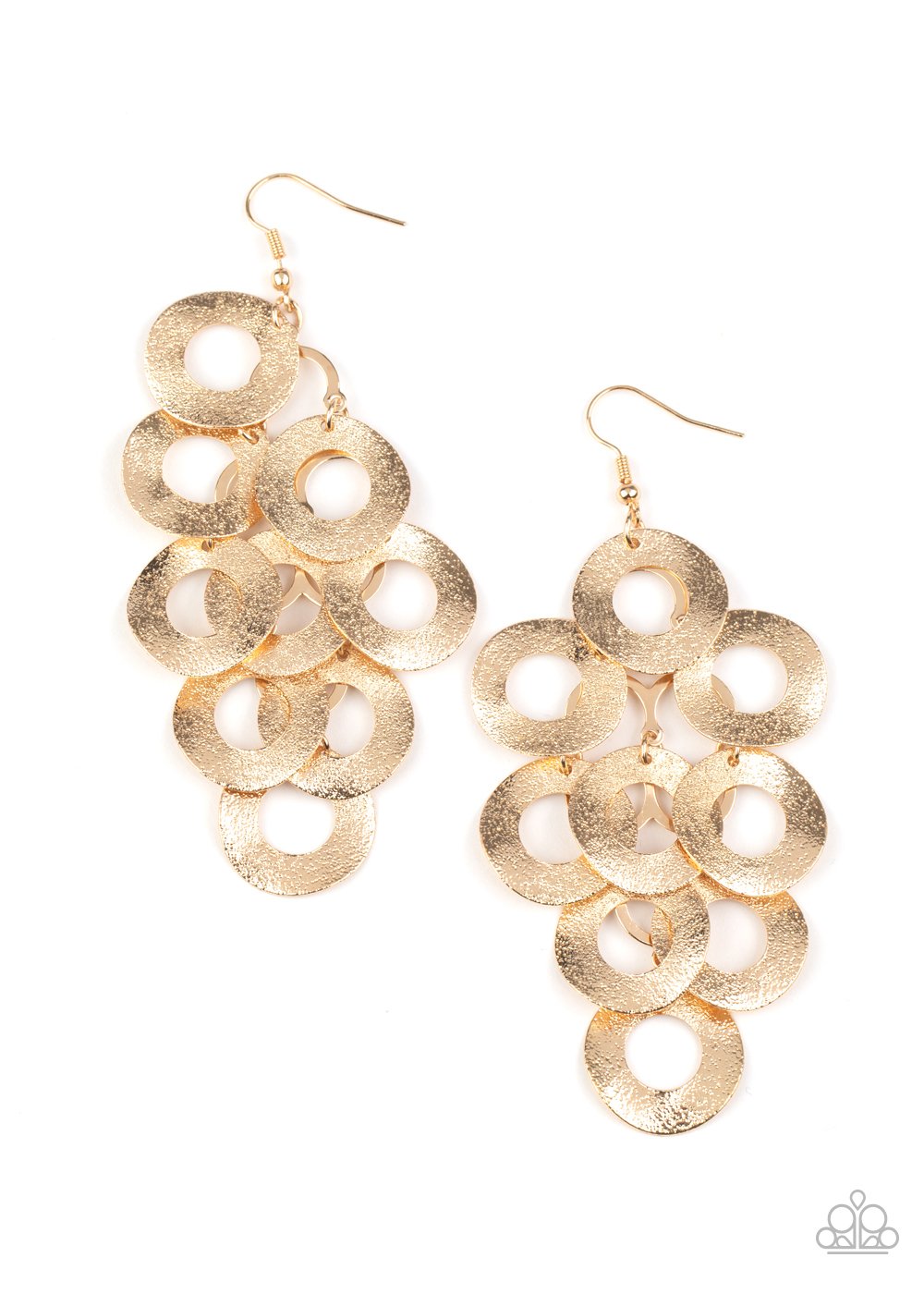 Scattered Shimmer - Gold Hammered Curved Overlapped Ring Earrings