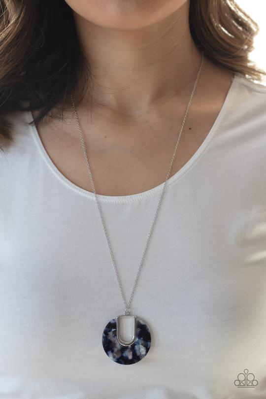 Setting the Fashion - Blue Faux Marble Acrylic Pendant Paparazzi Necklace & matching earrings