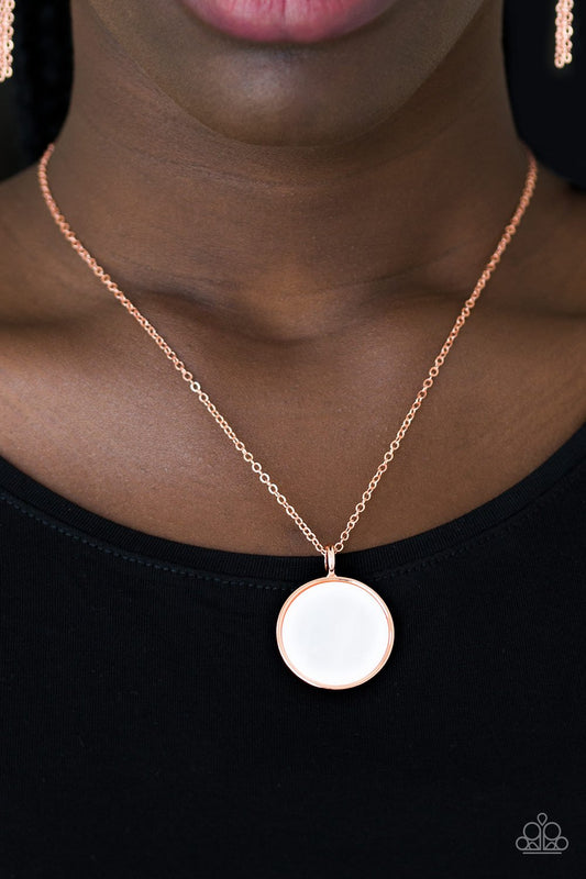 Shimmering Seashores - Copper Chain/Shell-Like Pendant Paparazzi Necklace & matching earrings