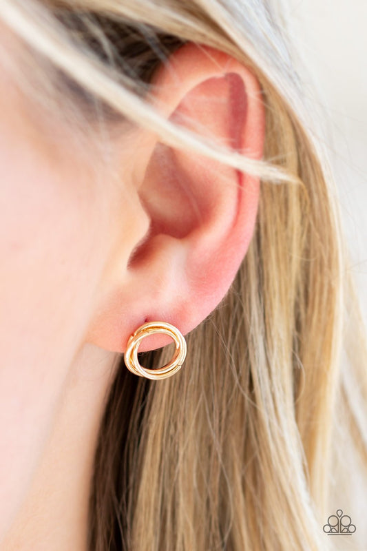 Simple Radiance - Gold Swirled Bar Dainty Circle Paparazzi Earrings