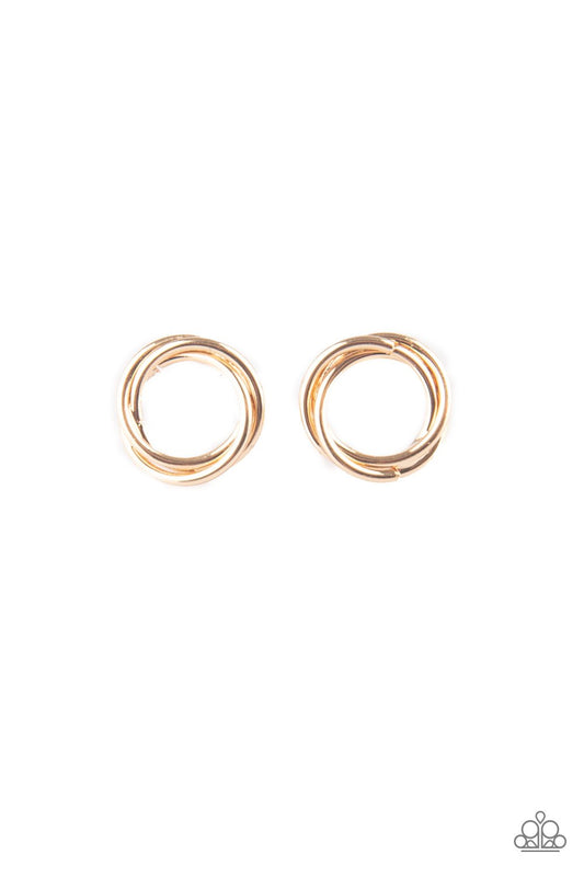 Simple Radiance - Gold Swirled Bar Dainty Circle Paparazzi Earrings