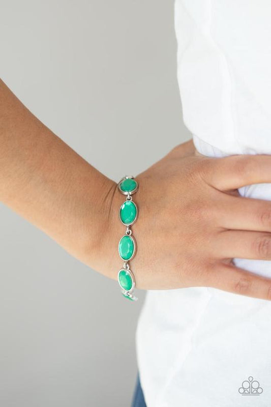 Smooth Move - Green Dewy Oval Gem Paparazzi Adjustable Bracelet