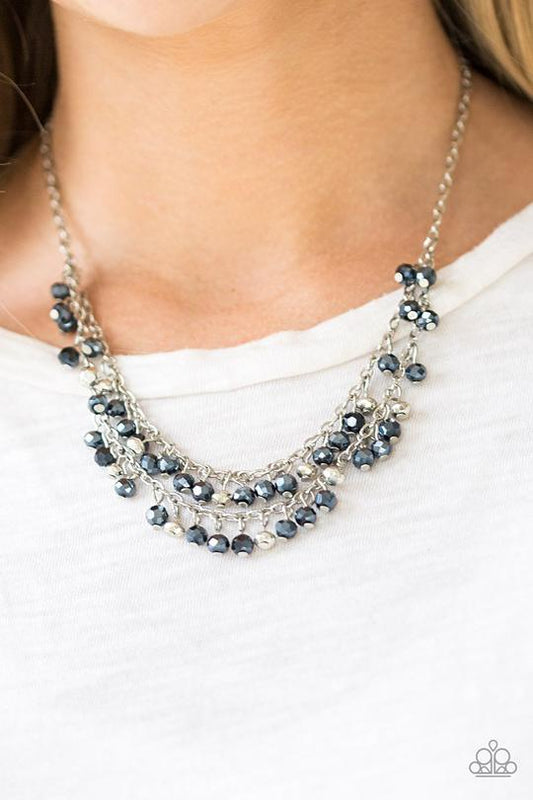 So In Season - Blue Metallic & Silver Faceted Beaded Paparazzi Necklace & matching earrings