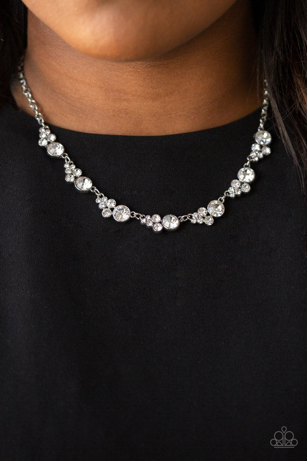 Social Luster - White Rhinestone Timeless Look Paparazzi Necklace & matching earrings