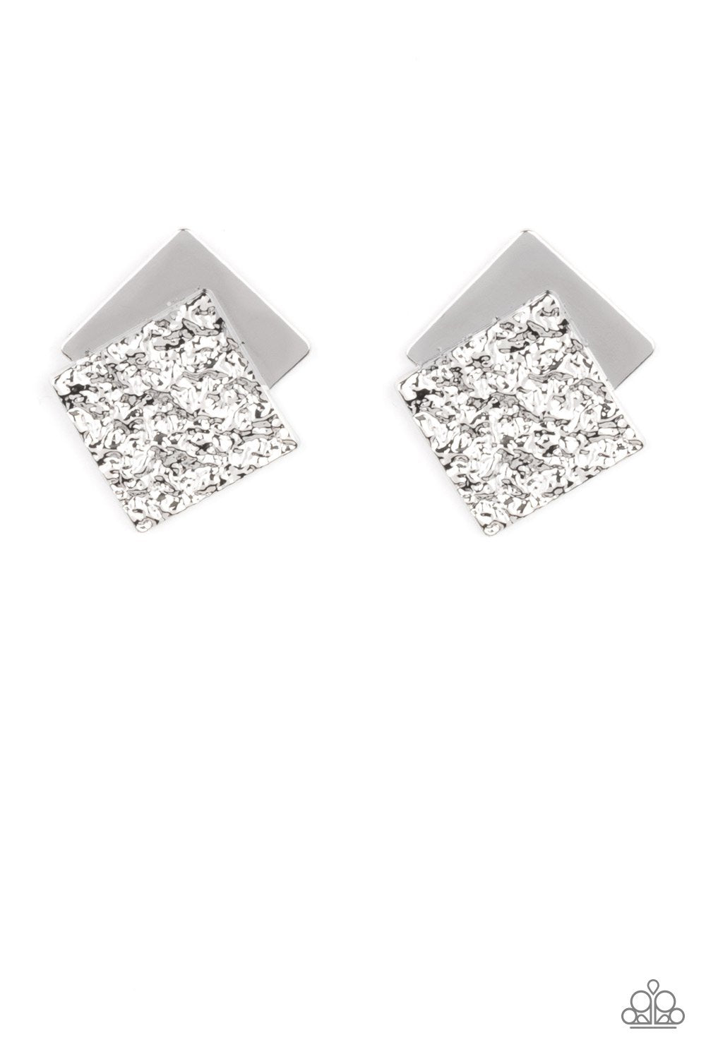 Square With Style - Silver Embossed Texture Paparazzi Post Earrings