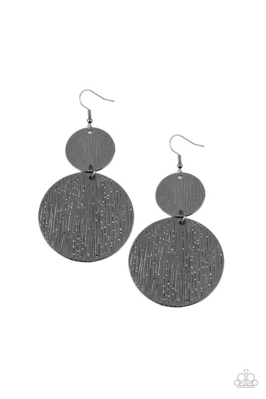 Status CYMBAL - Gunmetal Embossed Disc Paparazzi Earrings