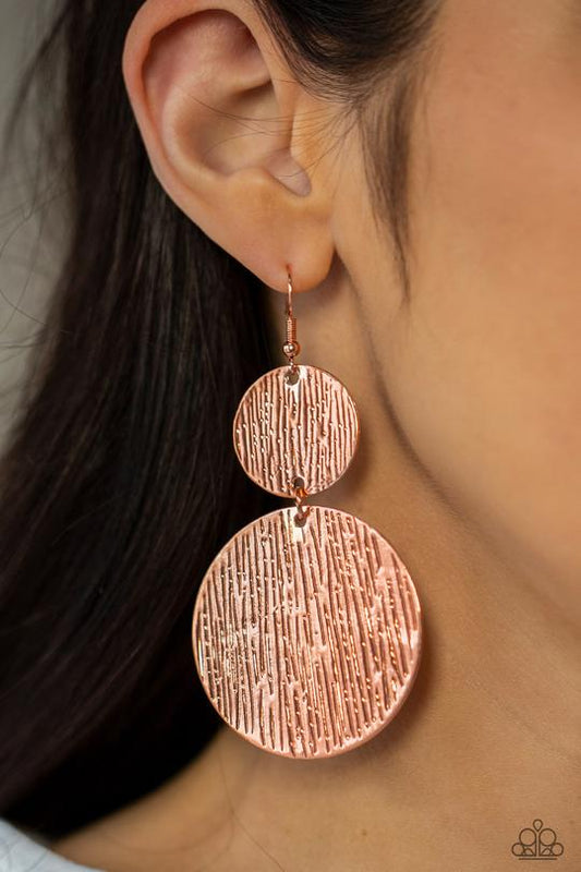 Status CYMBAL - Copper Embossed Disc Paparazzi earrings