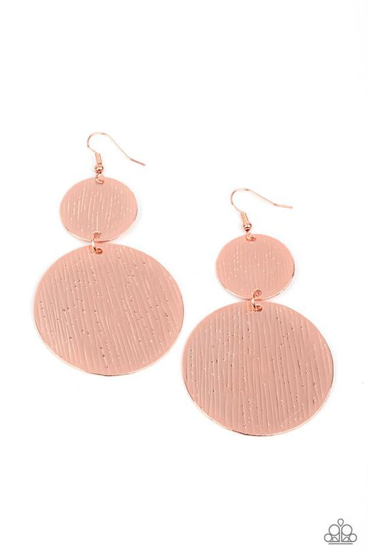 Status CYMBAL - Copper Embossed Disc Paparazzi earrings