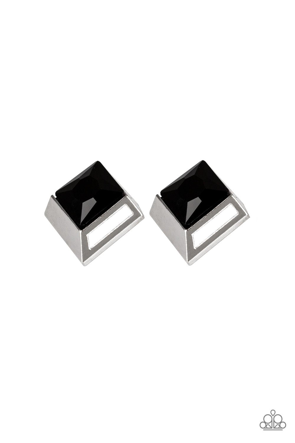 Stellar Square - Black Rhinestone Paparazzi Post Earrings