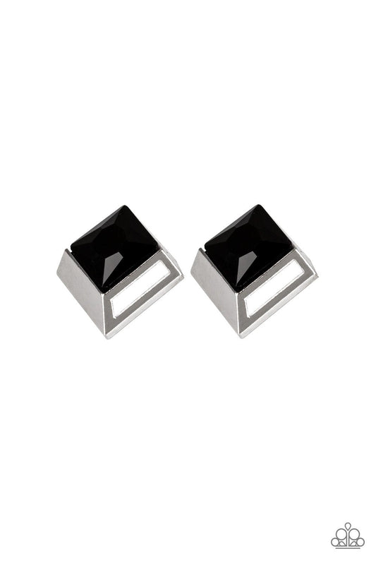Stellar Square - Black Rhinestone Paparazzi Post Earrings
