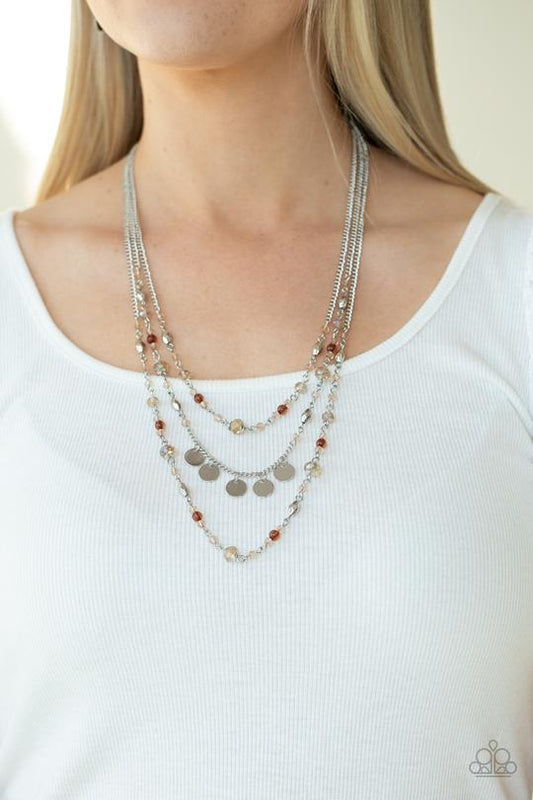 Step Out of My Aura - Brown Beaded Triple Layer Paparazzi Necklace & matching earrings