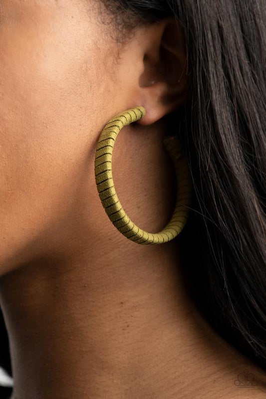 Suede Parade - Green Suede Paparazzi Hoop Earrings