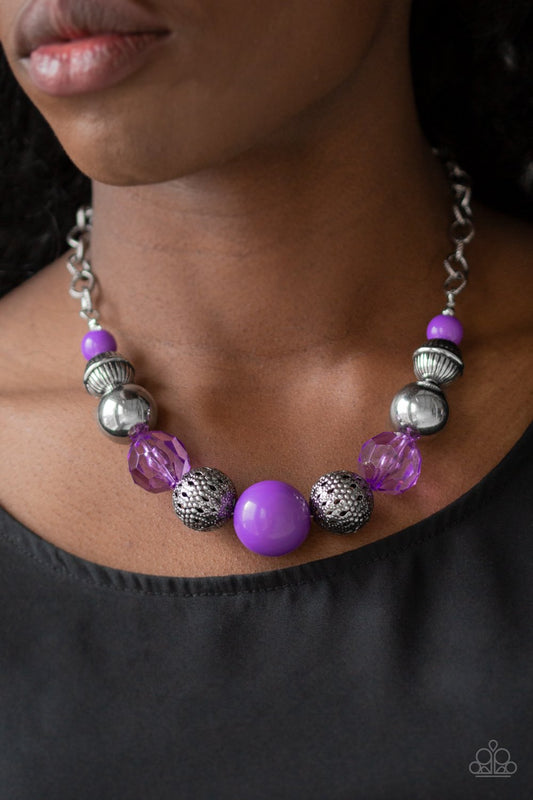 Sugar Sugar - Purple Crystal-Like & Oversized Beaded Paparazzi Necklace & matching earrings